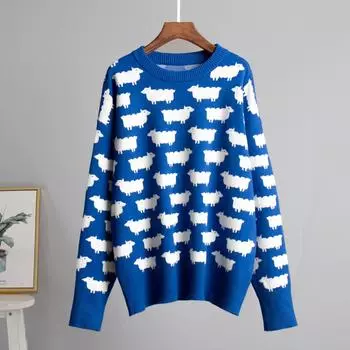 Осенне-зимний женский свитер с круглым вырезом из альпаки, жаккардовый свитер, новый свободный повседневный трикотажный свитер S красный