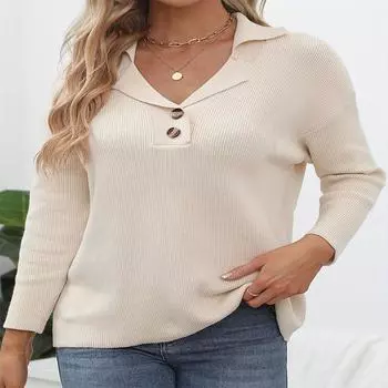 Осенне-зимний женский свитер с однотонными пуговицами и V-образным вырезом, трикотаж для женщин S абрикосовый