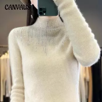 Осенне-зимний женский свитер с полувысоким воротником, вязаный свитер, тонкий внутренний свитер-стойка с воротником-стойкой, трикотажная нижняя рубашка с высоким воротом S бежевый