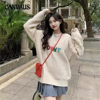 Осенне-зимний женский свитер с яркими буквами, жаккардовый свободный универсальный вязаный свитер, топы в стиле ретро с ленивым ветром One Size серый