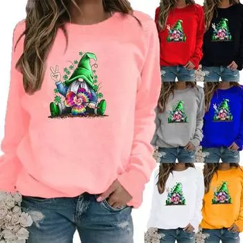 Осенне-зимний женский свитер с рождественской тематикой и принтом, повседневная толстовка с круглым вырезом и длинными рукавами, топ больших размеров XS белый