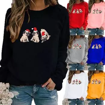 Осенне-зимний женский свитер с рождественской тематикой и принтом, повседневная толстовка с круглым вырезом и длинными рукавами, топ больших размеров XS белый