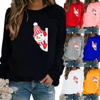 Осенне-зимний женский свитер с рождественской тематикой и принтом, повседневная толстовка с круглым вырезом и длинными рукавами, топ больших размеров XS белый