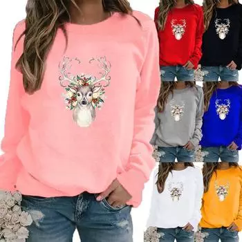 Осенне-зимний женский свитер с рождественской тематикой и принтом, повседневная толстовка с круглым вырезом и длинными рукавами, топ больших размеров XS белый