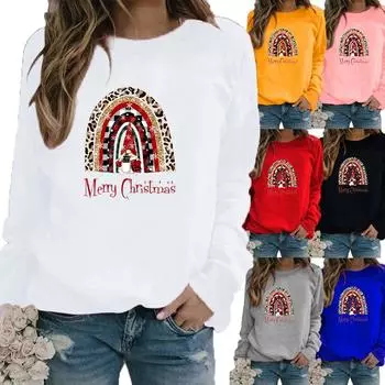 Осенне-зимний женский свитер с рождественской тематикой и принтом, повседневная толстовка с круглым вырезом и длинными рукавами, топ больших размеров XS белый