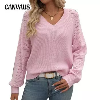 Осенне-зимний женский свитер с v-образным вырезом и длинными рукавами, модный свитер S розовый