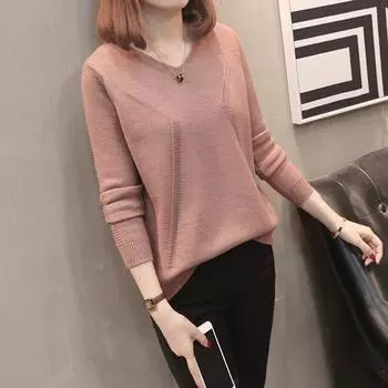 Осенне-зимний женский свитер с v-образным вырезом, пуловер, рубашка с длинными рукавами, однотонный однобортный вязаный свитер с крючками One Size красный