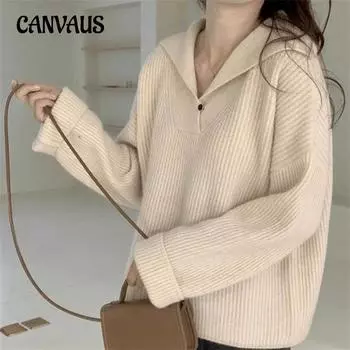 Осенне-зимний женский свитер с воротником-поло, вязаный свитер, пуловер, тонкие свободные топы с длинными рукавами Lazy Wind One Size розовый