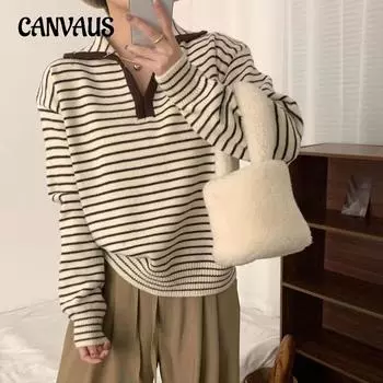 Осенне-зимний женский свитер с воротником-поло, полосатый вязаный свитер, свободный тонкий, мягкий, нежный ветрозащитный свитер, женские пуловеры, топы One Size розовый