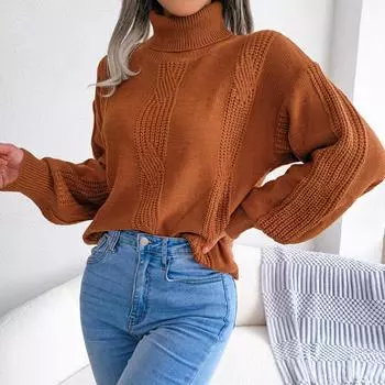 Осенне-зимний женский свитер с высоким воротником из жареного теста и рукавами-фонариками S чёрный