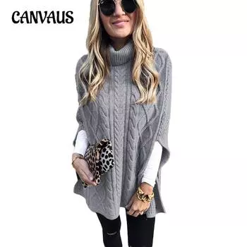 Осенне-зимний женский свитер с высоким воротом, однотонный уличный хипстерский свитер без рукавов, свободный модный свитер, женская шаль S хаки