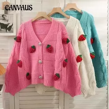 Осенне-зимний женский свитер, свободный кардиган клубничного плетения, симпатичная вязаная куртка One Size синий