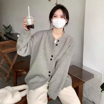 Осенне-зимний женский свитер, свободный ленивый мягкий липкий ветровой вязаный кардиган, свитер One Size серый