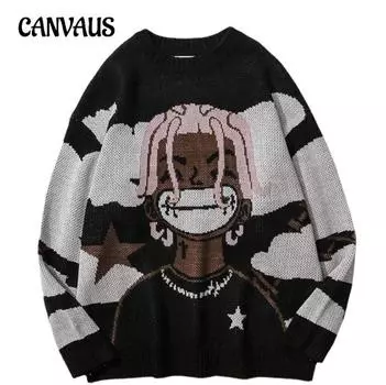 Осенне-зимний женский свитер, свободный пуловер, индивидуальный повседневный свитер с круглым вырезом S чёрный