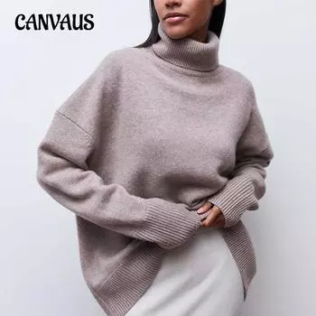 Осенне-зимний женский свитер, свободный удобный повседневный свитер с высоким воротом и длинным рукавом S светло-серый