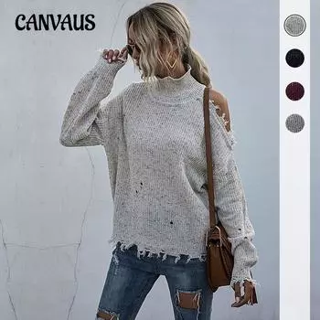 Осенне-зимний женский свитер, свободный вязаный свитер без бретелек с длинным рукавом и высоким воротником L чёрный