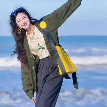 Осенне-зимний женский свитер, трикотажный топ, ленивый свитер Bf Wind Trend, зеленый кардиган по бокам, вязаный топ S