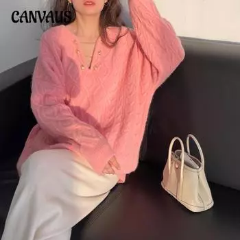 Осенне-зимний женский свитер, твист-темперамент, нежный пуловер с ленивым ветром, вязаный топ, свободная верхняя одежда Tide One Size красный