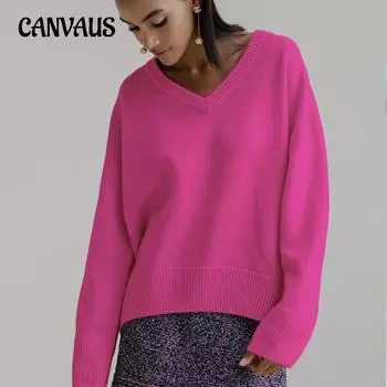 Осенне-зимний женский свитер, уютный повседневный свободный пуловер с v-образным вырезом, свитер с длинными рукавами