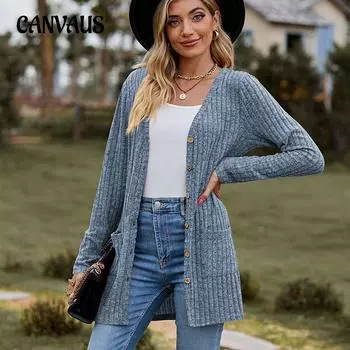 Осенне-зимний женский свитер в филированную полоску, однотонный женский кардиган с длинными рукавами