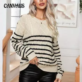 Осенне-зимний женский свитер в полоску на пуговицах, винтажный трикотаж с длинными рукавами, пуловер, свитер S абрикосовый