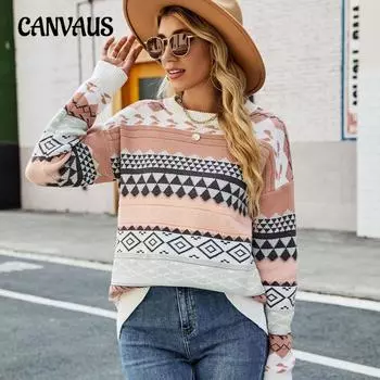 Осенне-зимний женский свитер в стиле ретро с ромбовидным жаккардовым многоцветным вязаным свитером, свободный пуловер с круглым вырезом, свитер S чёрный