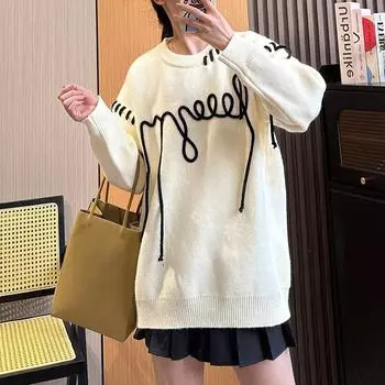 Осенне-зимний женский свитер в стиле ретро, мягкий свитер, свободный вязаный топ в ленивом стиле One Size серый