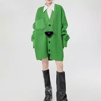 Осенне-зимний женский свитер в стиле ретро, ленивый большой свитер, кардиган, свободный средней длины, нишевый трикотаж большого размера премиум-класса One Size серый