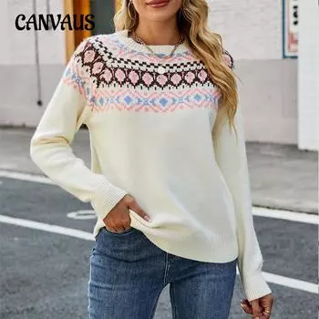 Осенне-зимний женский свитер, винтажный жаккардовый вязаный свитер с цветными блоками, свободный пуловер большого размера, свитер S чёрный