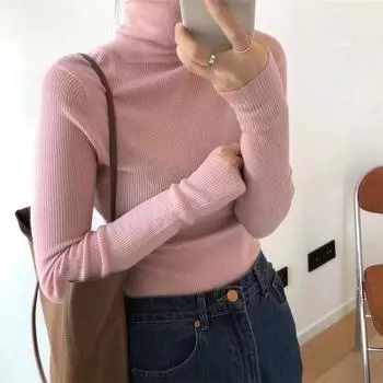 Осенне-зимний женский свитер, водолазка, нижняя рубашка с длинными рукавами, тонкая часть внутреннего плотного тонкого вязаного свитера One Size небесно-голубой