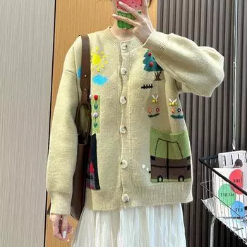 Осенне-зимний женский свитер, вязаный крючком, свободный вязаный кардиган Mori, топы One Size темно-серого