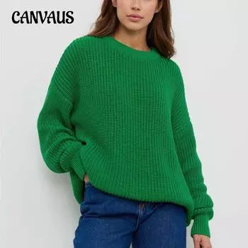 Осенне-зимний женский свитер, вязаный свитер с круглым вырезом, свободный однотонный свитер с длинными рукавами S чёрный