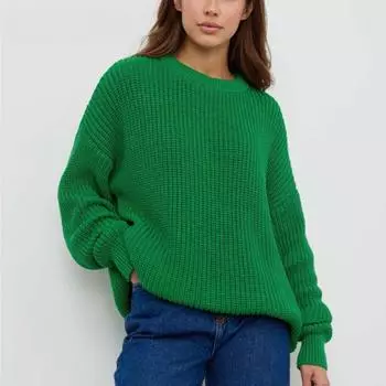 Осенне-зимний женский свитер, вязаный свитер с круглым вырезом, свободный однотонный свитер с длинными рукавами S чёрный