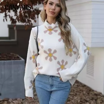 Осенне-зимний женский свитер, жаккардовый, свободный свитер с полувысоким воротом S слоновая кость