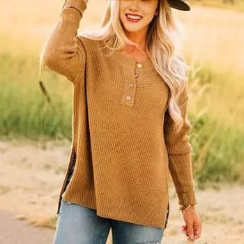 Осенне-зимний женский свободный повседневный свитер с полуворотником - модный и универсальный свитер с длинными рукавами S абрикосовый