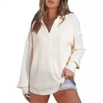 Осенне-зимний женский свободный пуловер с V-образным вырезом, трикотажный свитшот S слоновая кость