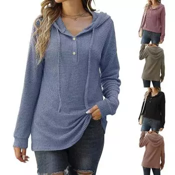 Осенне-зимний женский свободный спортивный вязаный свитер, длинный рукав, застегивающийся на пуговицы, с капюшоном S белый