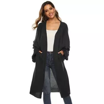 Осенне-зимний женский свободный свитер средней длины с рукавом «летучая мышь» S белый