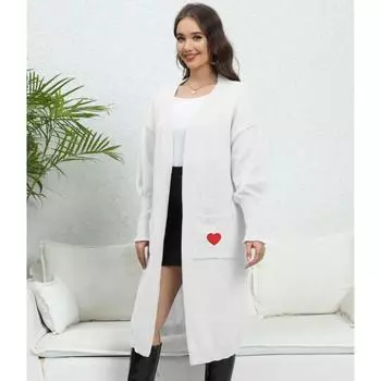 Осенне-зимний женский свободный тканый свитер с двойным карманом и рукавами-фонариками One Size белый