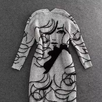 Осенне-зимний женский свободный вязаный кардиган с длинным рукавом и вышивкой, свитер, пальто One Size