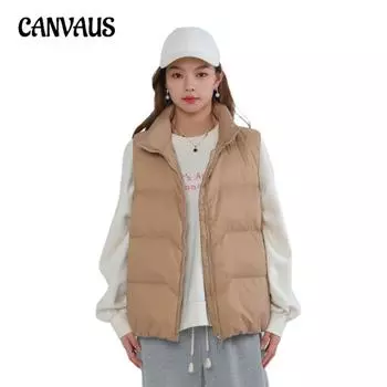 Осенне-зимний женский свободный жилет с воротником-стойкой, женский жилет, простая куртка на утином пуху S чёрный