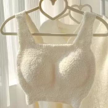 Осенне-зимний женский теплый бюстгальтер из искусственного кашемира, бюстгальтер без оправы, нижнее белье на бретельках M чёрный