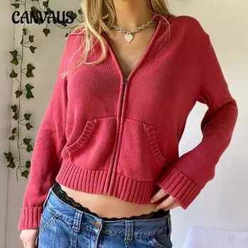 Осенне-зимний женский теплый кардиган с капюшоном на молнии с карманами однотонная куртка короткие топы в стиле темперамент S красный