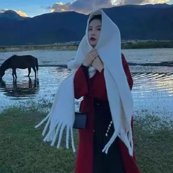 Осенне-зимний женский толстый шарф-шаль, зимний теплый шарф, длинный хиджаб-шаль с кисточками, женский толстый шарф