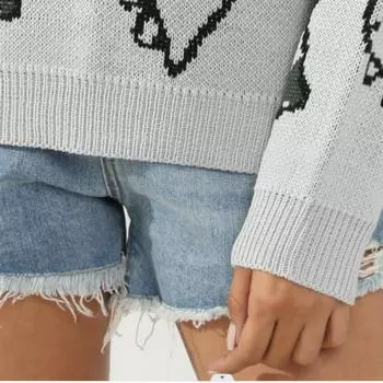 Осенне-зимний женский толстый участок машинной вязки индивидуальный пуловер свободный повседневный джемпер M серый