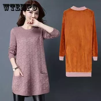Осенне-зимний женский толстый вязаный свитер с длинными рукавами, женская рубашка большого размера со свободным дном XXXL