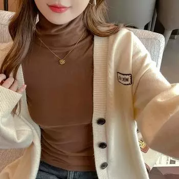 Осенне-зимний женский топ из немецкого бархата с высоким воротом и высококачественной внутренней отделкой, с длинными рукавами, который можно носить на улице S (suitable for 70-45kg wear) чёрный