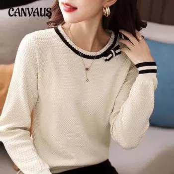 Осенне-зимний женский топ с длинным рукавом и французским бантом, модный внутренний свитер, трикотаж One Size абрикосовый