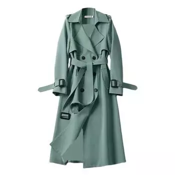 Осенне-зимний женский тренчкот с отложным воротником, однотонный, двубортный, с поясом, средней длины, свободный, с длинными рукавами, для поездок на работу и свиданий M красный