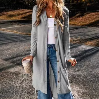 Осенне-зимний женский трикотаж больших размеров с длинными пуговицами, однотонный повседневный кардиган с длинными рукавами S розовый